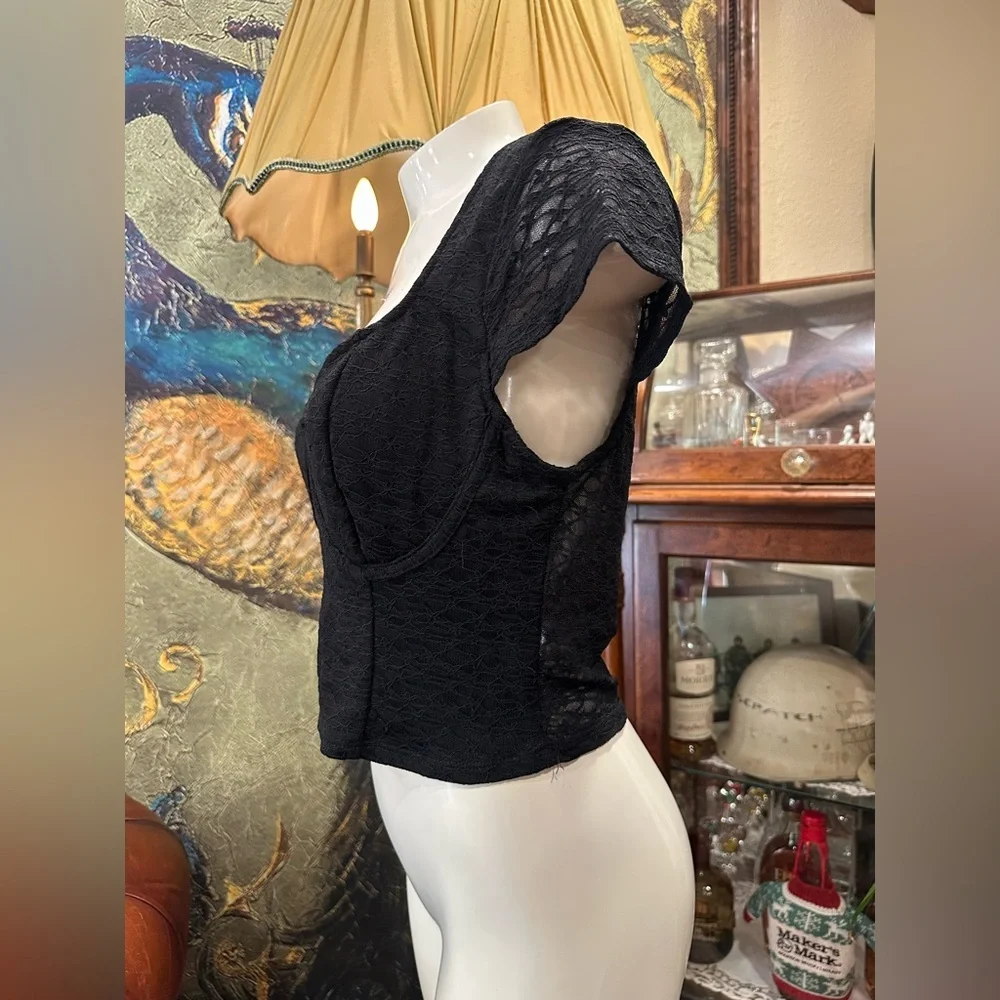 Wild Fable Black Lace Sweetheart Crop Top - Size M - Picture 6 of 9